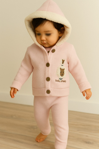 a baby طقم ملابس تريكو للأطفال مبطن من كوزو