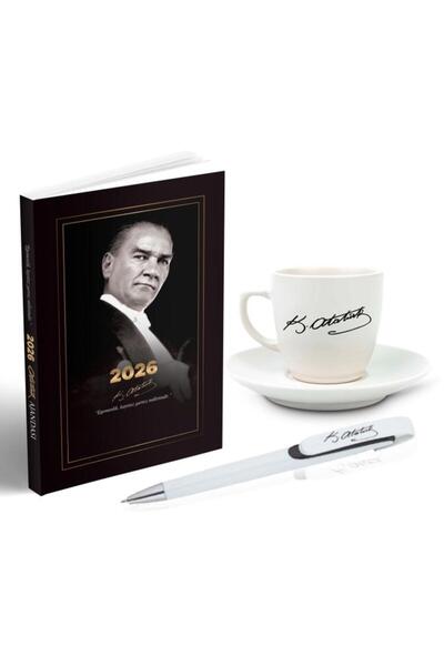 Halk Kitabevi 2026 Ataturk Gazi Pasha Agenda - Ataturk Signature Printed Coff...