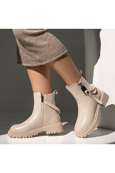 Modlet.ro Women's beige boots with zipper MOD12189