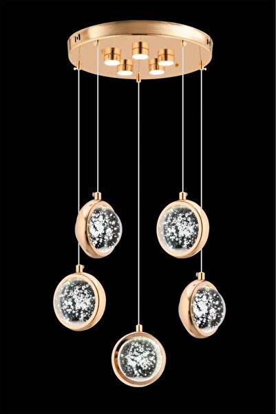 İstanbul Avize Dünya 5'li Gold Lüx Modern Kumandalı 3 Renk Ledli Avize