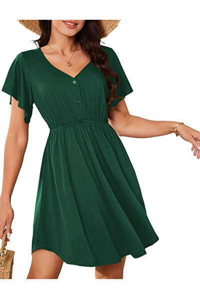 OEM Rochie casual pentru femei, peste genunchi, cu mâneci scurte, mărimea M