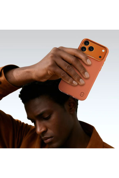 Raptic iPhone 17 Pro Max Uyumlu Kılıf M-Safe Şarj Özellikli Polimerik Deri Urban Nano Kapak Turuncu