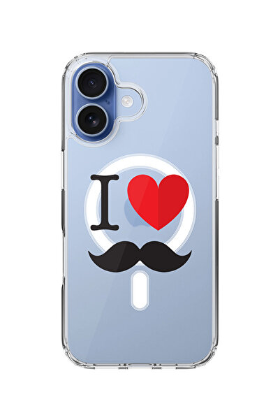 Stylizedd جراب MagSafe كلاسيكي شفاف لهاتف iPhone 17، غطاء شفاف ناعم هجين - I Love Moustashe
