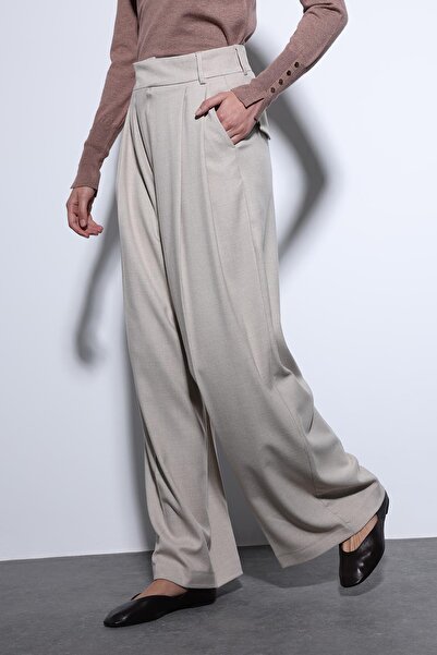 Antioch Beige Pleated Palazzo Women's Trousers