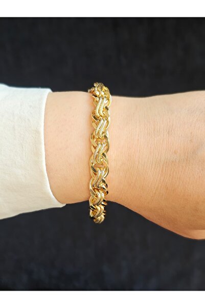 SENDEAL SHOP 14 Ayar Altın Kaplama Örgü Bileklik - Zirkon Taş XP056