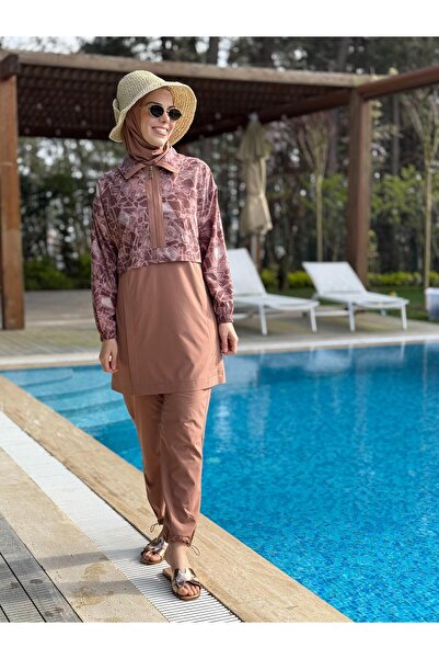 Moodbasic Taş Desenli Tesettür Mayo SW36.304 - Mocha