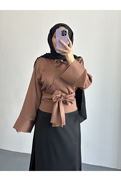 She Olive Zara Satin Button-Front Shirt Elegant and Stylish Design