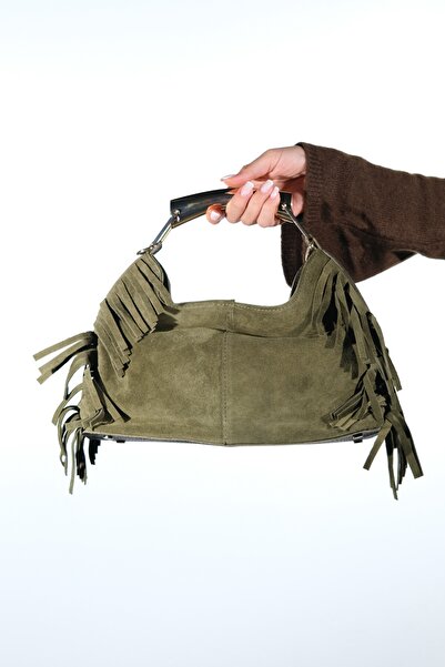 LuviShoes Astren Green Suede Genuine Leather Tassel Women's Shoulder Bag