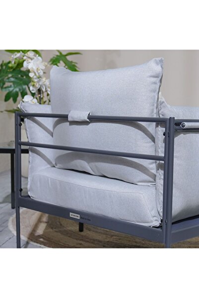 Danube Home Burrows 1 + 2-Seater Balcony Set - Grey Steel & Polyester - 1-Year Warranty - Outdoor Living
