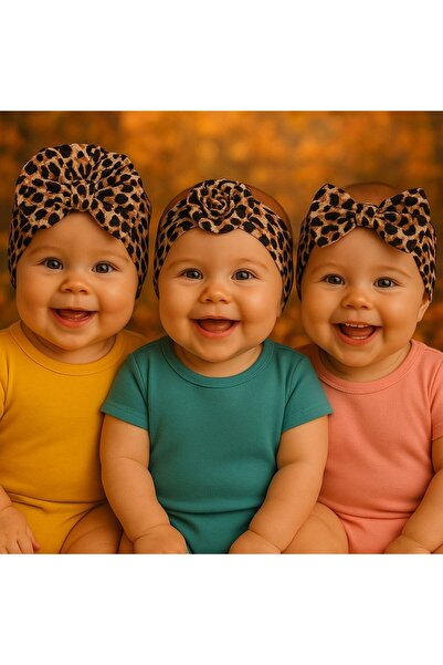 Pico Baby مجموعة من 3 قطع من باندانا بفيونكة للفتيات الصغيرات / نمط الفهد