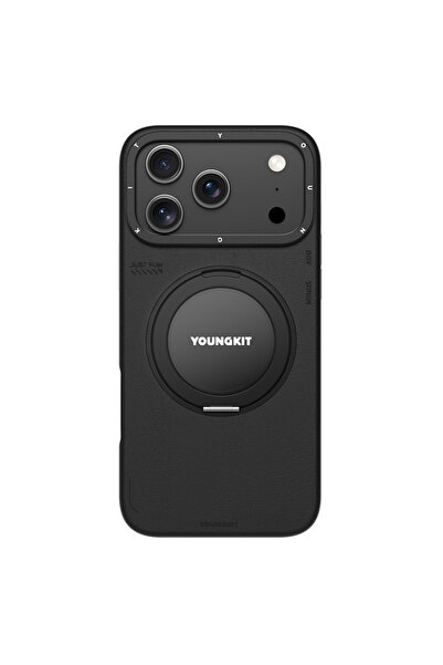 Youngkit İPhone 17 Pro Uyumlu Kılıf M-safe 360 Standlı Basit Mat Deri Desenli...