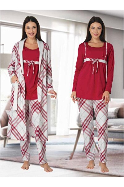 Lohusa Homewear طقم بيجامة نسائية شتوية من القطن بأكمام طويلة باللون الفوشيا ...