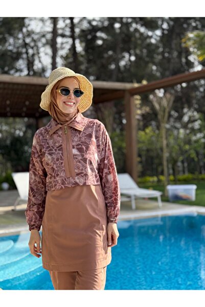 Moodbasic Taş Desenli Tesettür Mayo SW36.304 - Mocha