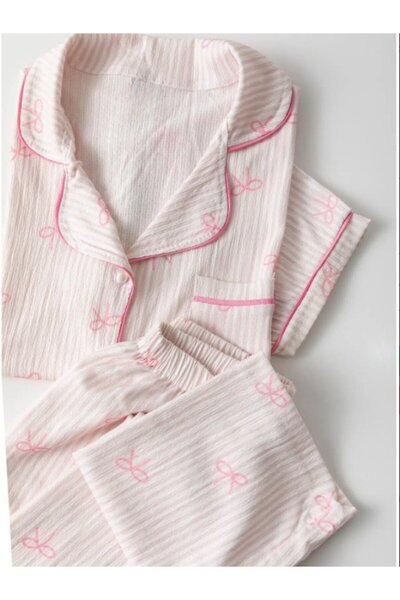 BAMBUTKİDS Uzun Kol Gömlek Yaka Kadın Pinterest Pijama Takımı - Mevsimlik Kadın Pijama- Geniş Beden Aralığı