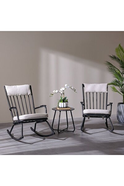 Danube Home Henry 1 + 2-Seater Rocking Balcony Set - Beige/Black - Steel & Polyester - 1-Year Warranty