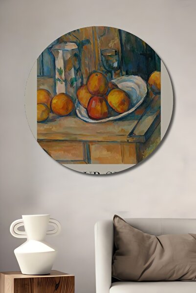 Teona Ahşap Tablou decorativ cu aspect de cadru rotund din lemn Paul Cézanne Farfurie cu fructe