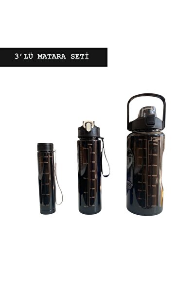 Saban Black, Set of 3 - Flask Set with Stickers and Straws - 2000ml, 900ml, 300ml