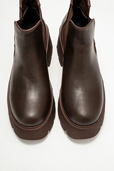LuviShoes Γυναικείες μπότες με χοντρή σόλα CLEN καφέ δέρμα από γνήσιο δέρμα ελαστικό