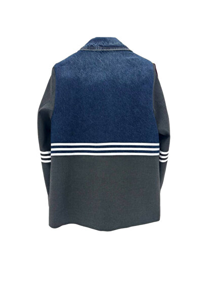 tw3 Γυναικείο τζιν ύφασμα συνδυασμός υφασμάτων ριγέ Σχέδιο Μπλέιζερ Μπουφάν