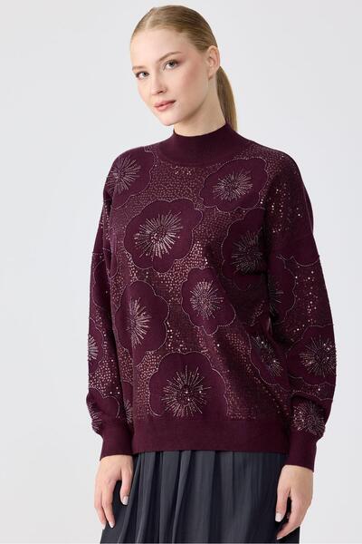 Tığ Triko Crochet-Embroidered Half Turtleneck Blouse-22001