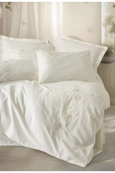 Cotton Box Set de lenjerie de pat dublu din satin brodat 3D - Set de lenjerie...