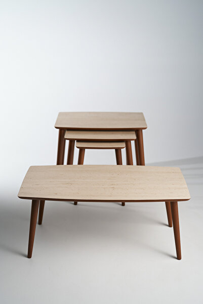 AYGE İstanbul Traverten Orta Sehpa ve 3'lü Zigon Sehpa Seti %100 MDF