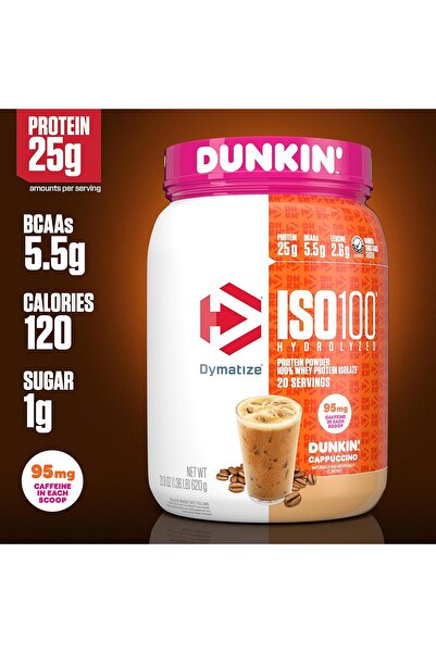 Dymatize ISO 100 Hydrolyzed whey protein isolate, Dunkin Cappuccino, 1.36 LB