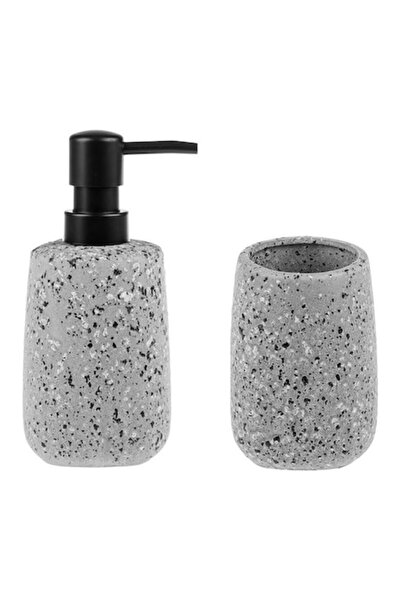 Kopenpal Set de baie, 2 piese, Dozator sapun, Pahar, Ceramica, Gri/Negru
