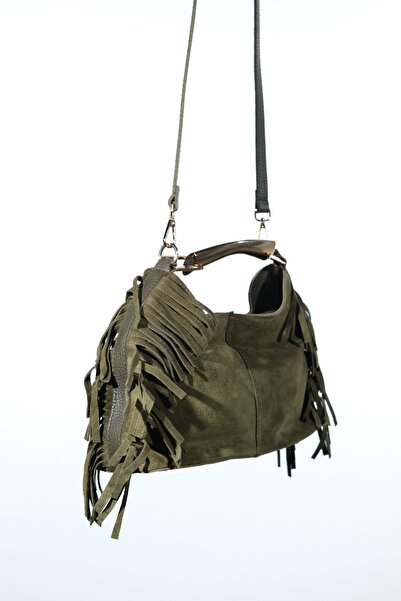 LuviShoes Astren Green Suede Genuine Leather Tassel Women's Shoulder Bag