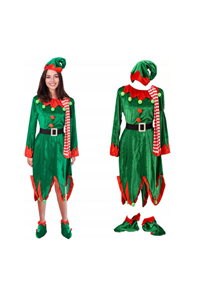 Selgot Costum de elf cu 5 piese pentru femeie, inclusiv rochie, pălărie, cure...