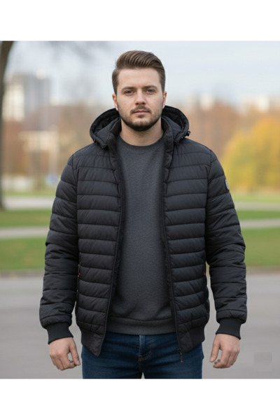 embody Jachetă matlasată bărbătească cu glugă detașabilă - Neagră