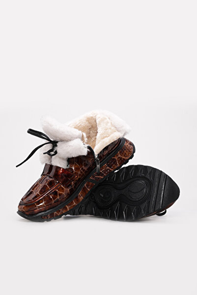 Ayakkabıhane حذاء رياضي نسائي من جلد التمساح الأصلي عالي الجودة باللون البني ...