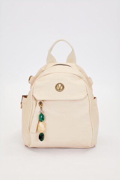 Levidor Cream Stone Charm Detailed Shoulder Bag