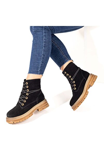 Modlet.ro Дамски черни велур ботуши с дебела подметка MOD10060