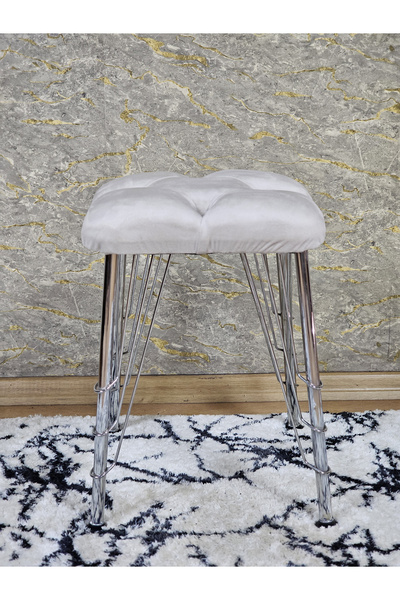 ZAFİR Kare Krom Kaplama Telli Ayaklı Tabure - Oturak - Bar Taburesi - Ayaklı Tabure