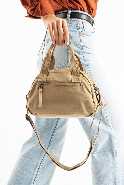 Çanta Trend Soft Textured Ultra-Lightweight, Waterproof Polyamide Fabric Shoulder and Arm Bag Mink Model: (571-13-14H)