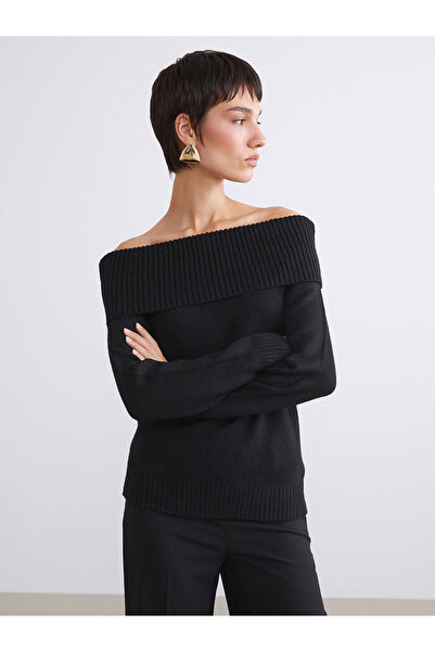 LC Waikiki Black Boat Neck Women's Knitwear Sweater