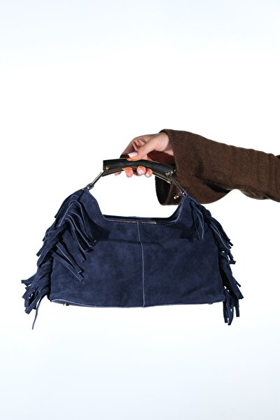 LuviShoes ASTREN Синя замша Натуральна шкіра З бахромою Жіноча сумка через плече