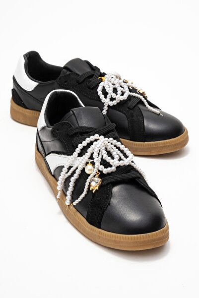 LuviShoes Taren Black Genuine Leather Pearl Buckle Women's Casual Sports Shoes
