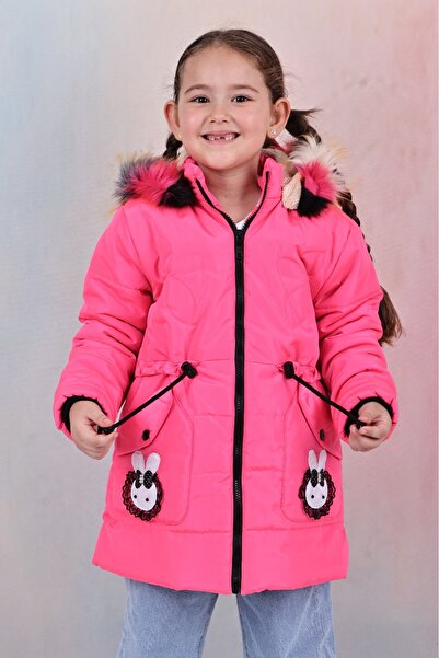 ÖFİ Kids Waterproof Removable, Fur Hooded Girl's Coat