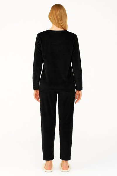 Pemilo Women's 13164 Elastic Leg Velvet Pajama Set Black