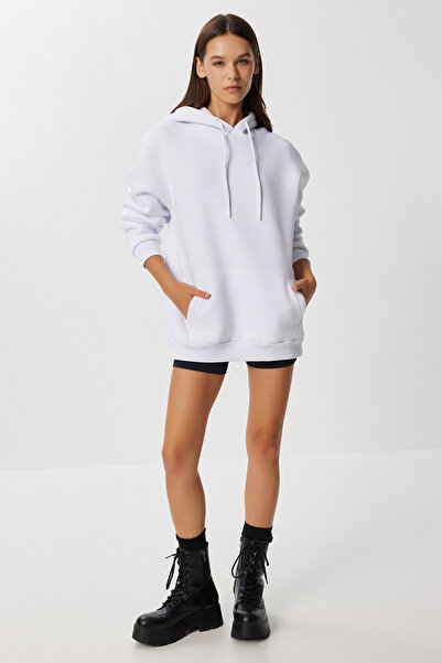 Lovelyİstanbul Πλεκτό φούτερ με κουκούλα Oversize LEN0042 ΛΕΥΚΟ