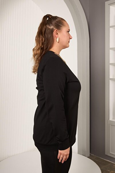 RMG Collar Chain Detailed Oversized Sweatshirt Black