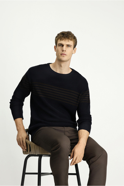 Kiğılı Crew Neck Regular Fit Striped Knitwear Sweater