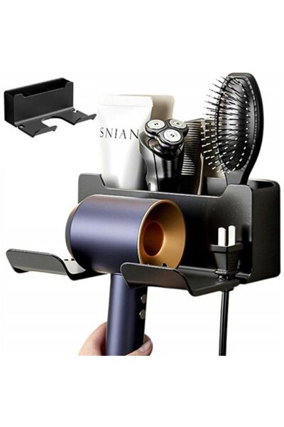 zola Wall bracket for hair dryer, self-adhesive, 3 compartments, 2 cable niches, PP plastic