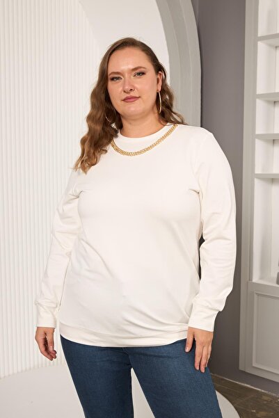 RMG Collar Chain Detailed Oversized Sweatshirt Ecru