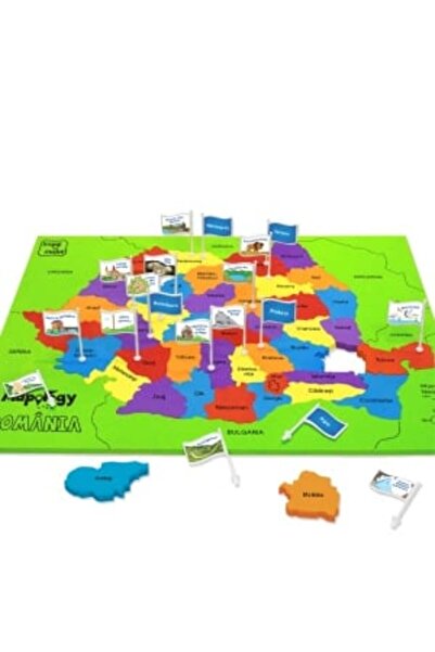 Imagimake Puzzle din spumă cu harta României - Puzzle din spumă EVA cu județe, capitale și aventuri culturale