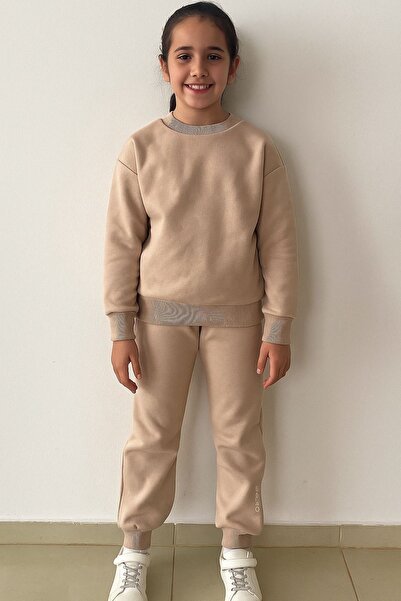 Nazar Bebe Unisex Beige Color Tracksuit Set - Sweatshirt and Jogger a