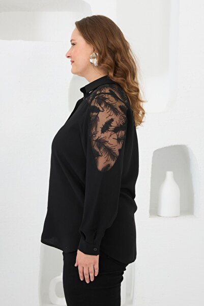 RMG Shoulders Lace Plus Size Shirt Black