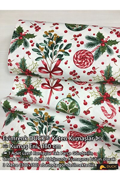 Renk Tekstil New Year Desenli DUCK Keten Kumaş - Hobi - Dikiş - Yeni Yıl 2026